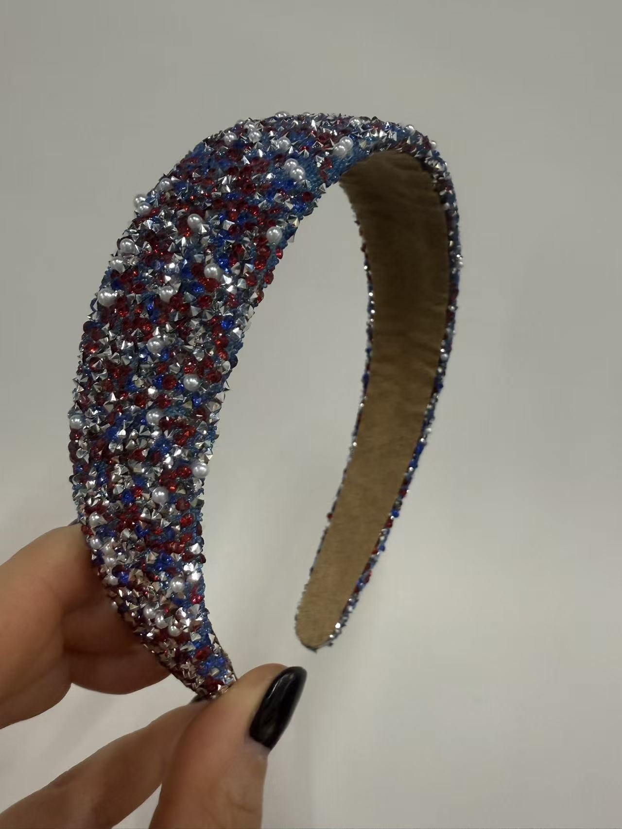 Colorful Pearls Rhinestone Headband Glamorous Women's Hair Accessory