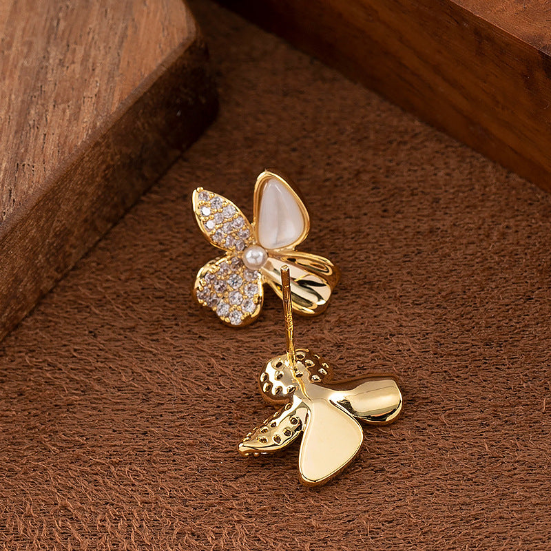 Elegant Shell Butterfly Pearl Earrings With 925 Silver Posts