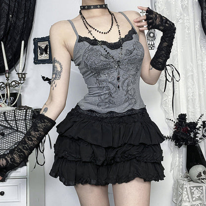 Butterfly Print Spaghetti Strap Tank Top Casual Elegant Goth Style