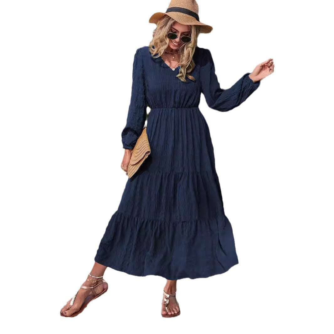 Autumn And Winter New Spring Style Lantern Sleeve Splicing Women'S Dress