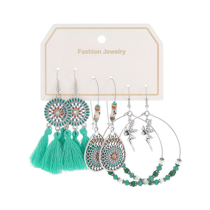 Bohemian Turquoise Tassel Earrings Vintage Alloy Jewelry
