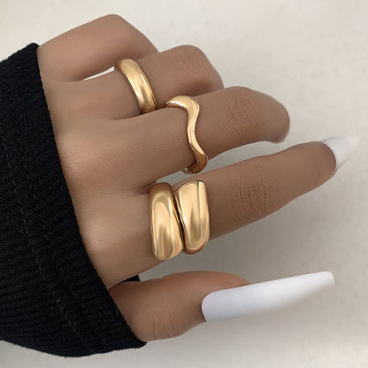 Chic Geometric Wave Ring Set - Stylish All-Season Ring