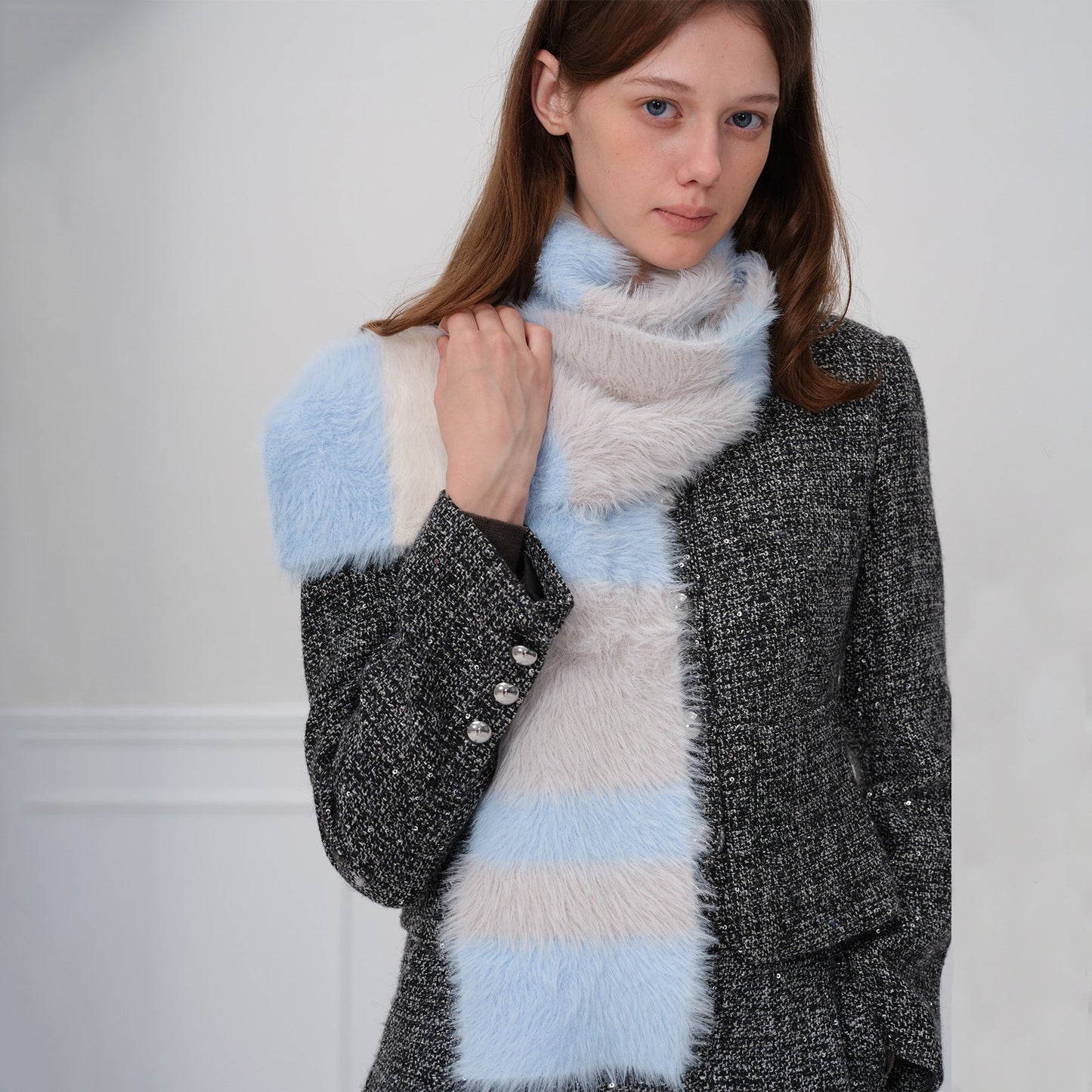 Soft Color Block Striped Plushed Scarve