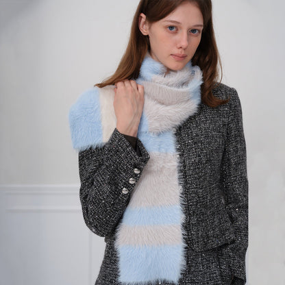 Soft Color Block Striped Plushed Scarve