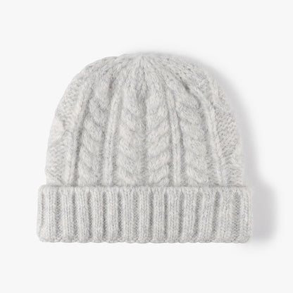 Solid Color Knit Hat Jacquard Padded Beanie