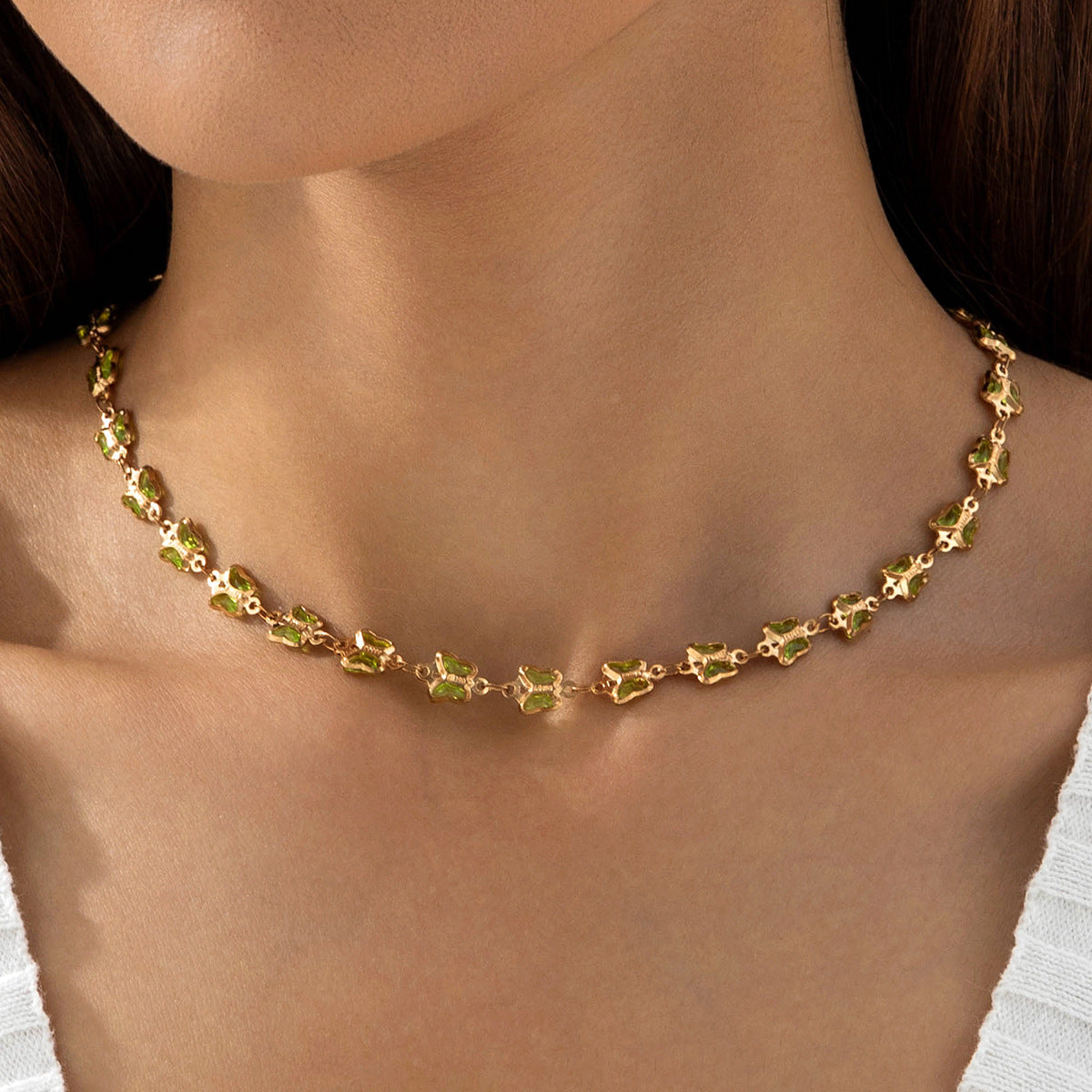 Trendy Green Cubic Zirconia Choker Necklace For Women