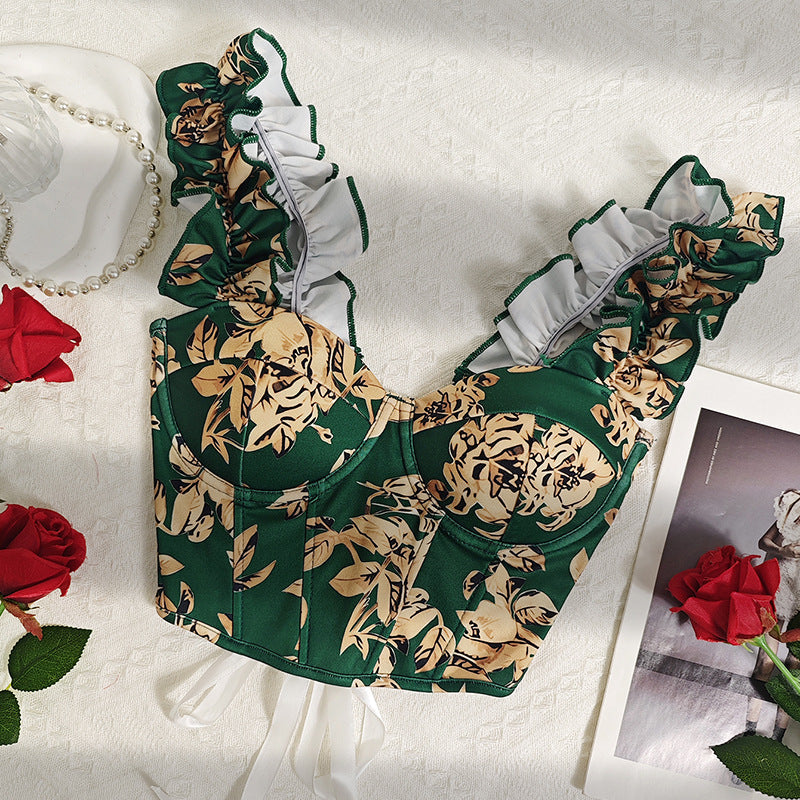 Floral Print Bow Tie Camisole Top Slim Fit Sweet Style