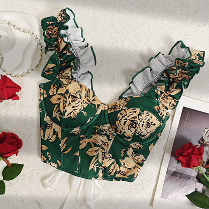 Floral Print Bow Tie Camisole Top Slim Fit Sweet Style