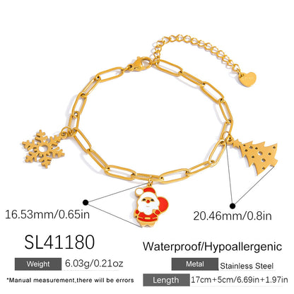 Cartoon Santa Claus Bell Pendant Stainless Steel DIY Necklace and Bracelet Set