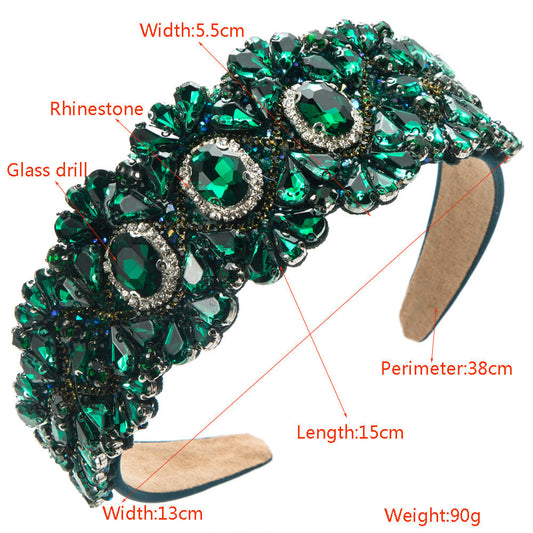 Baroque Style Wide Headband with Colorful Rhinestones