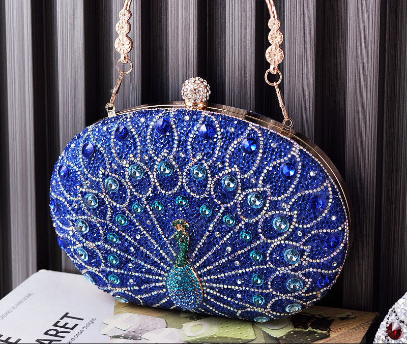 Vintage Peacock Rhinestone Evening Bag Elegant Party Purse