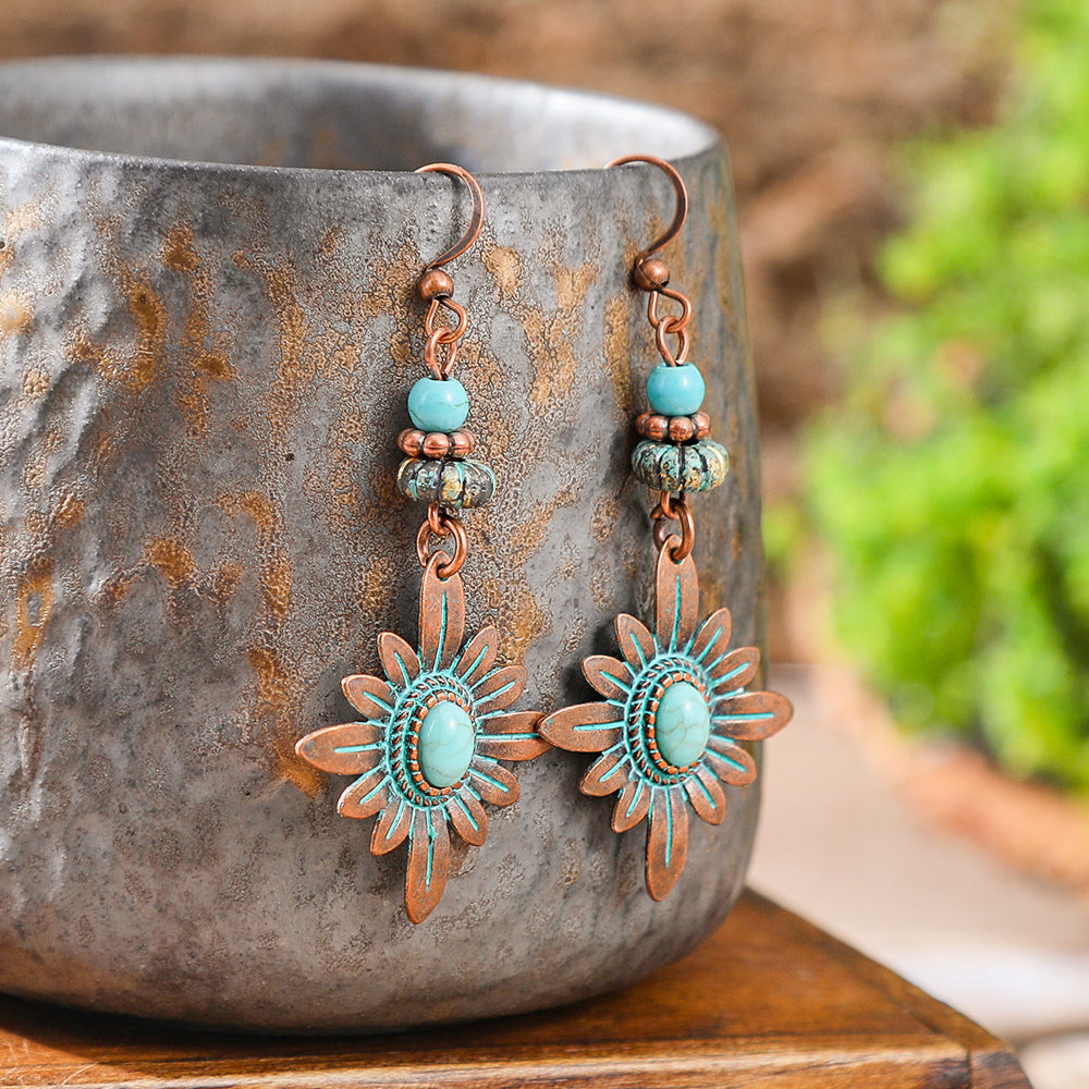 Bohemian Style Geometric Turquoise Tassel Earrings Set