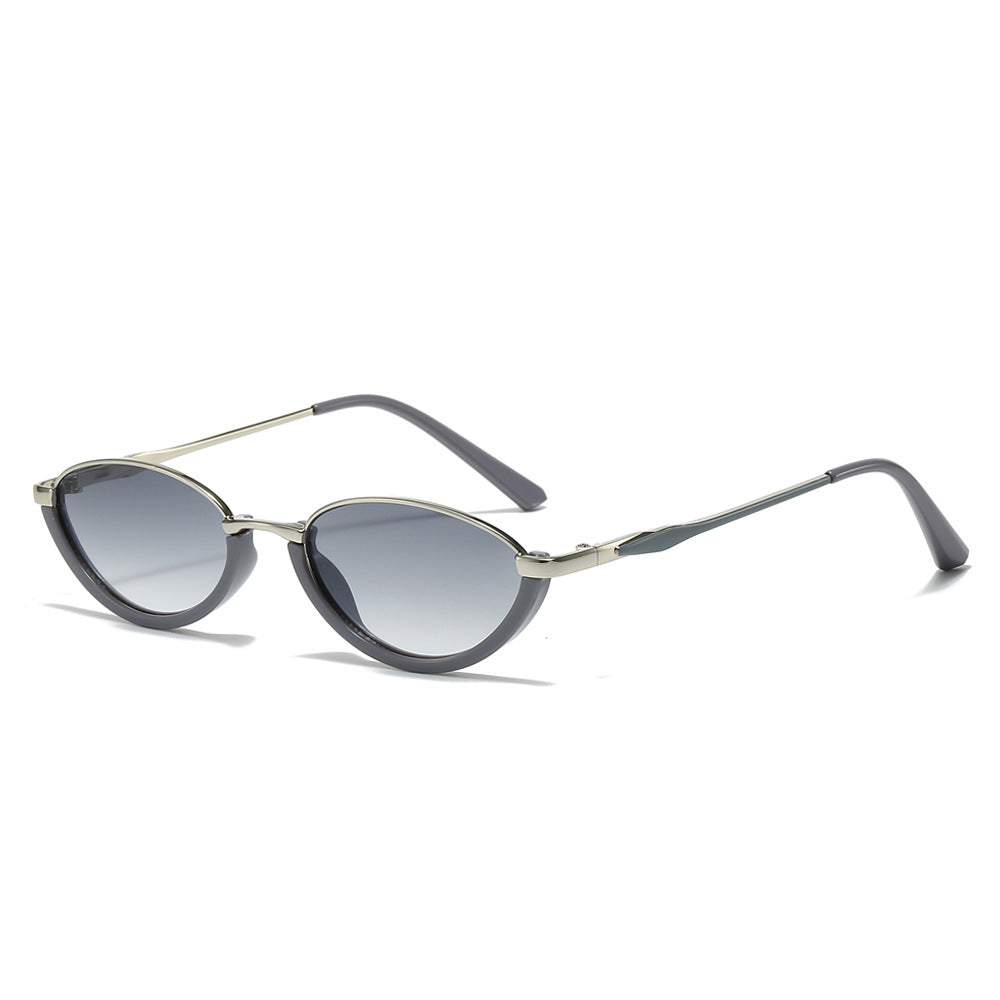 Oval Frame Metallic Sunglasses Stylish UV400 Protection