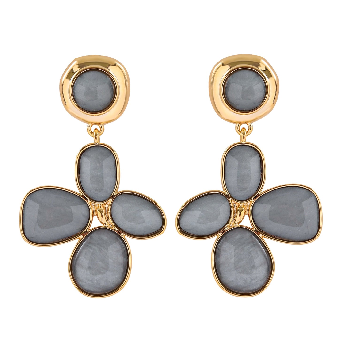 Elegant Audrey Style Four-Leaf Clover Resin Earrings With 18K Gold Plating