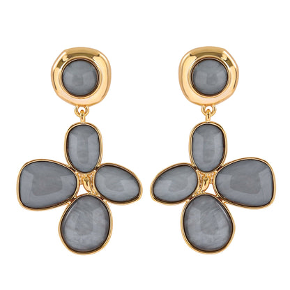 Elegant Audrey Style Four-Leaf Clover Resin Earrings With 18K Gold Plating