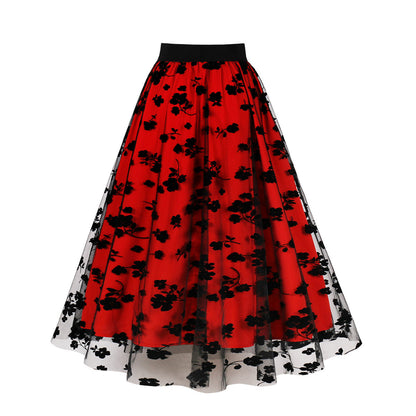Plus Size Floral Lace Hem A-Line Skirt