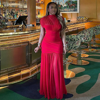 Elegant High Neck Bodycon Dress With Color Block Design