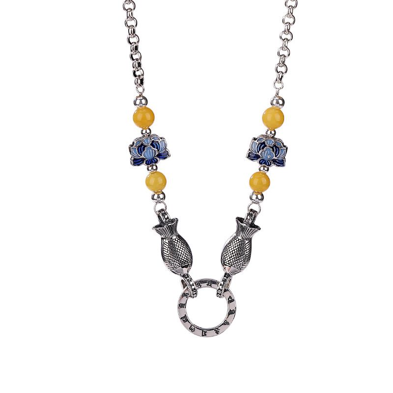 National Tide, Fashion, Six-Character Mantra, Lotus Small Fish Necklace, Retro Personality, Versatile Set Of Chains