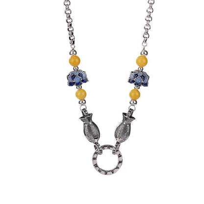 National Tide, Fashion, Six-Character Mantra, Lotus Small Fish Necklace, Retro Personality, Versatile Set Of Chains