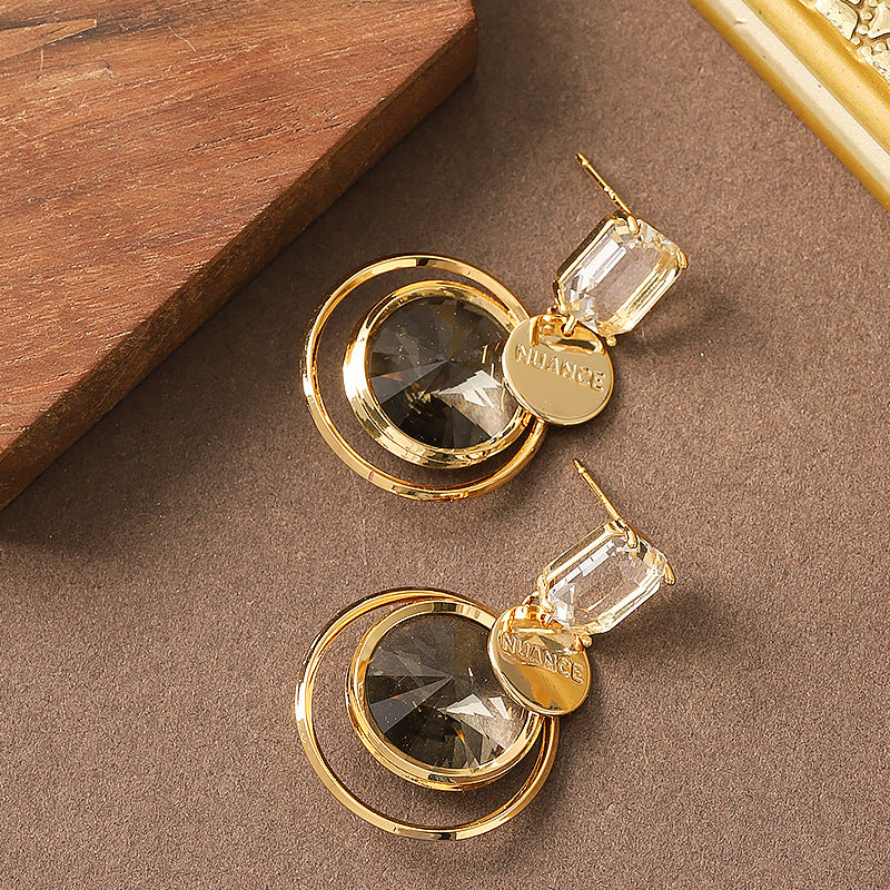 Geometric Crystal Earrings For Women - Stylish Silver Needle Design