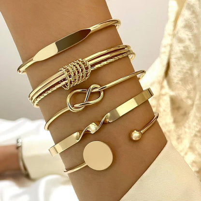 Vintage Geometric Open-Cuff Gold Bracelet Set