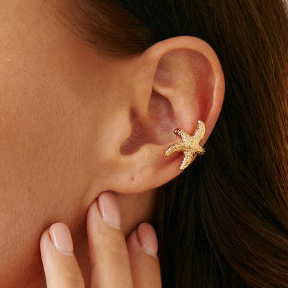 Sea Star Shell C-Shaped Earrings With Floral Design