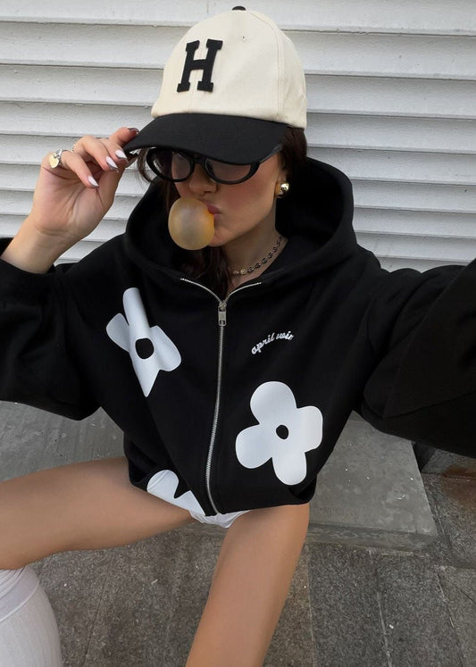 Oversized Hoodie Soft Fabric Floral Print