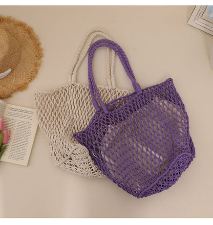 Simple Solid Color Casual Woven Shoulder Bag