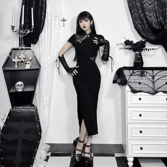 Split Hem Black Midi Dress Elegant Sexy Fit and Flare