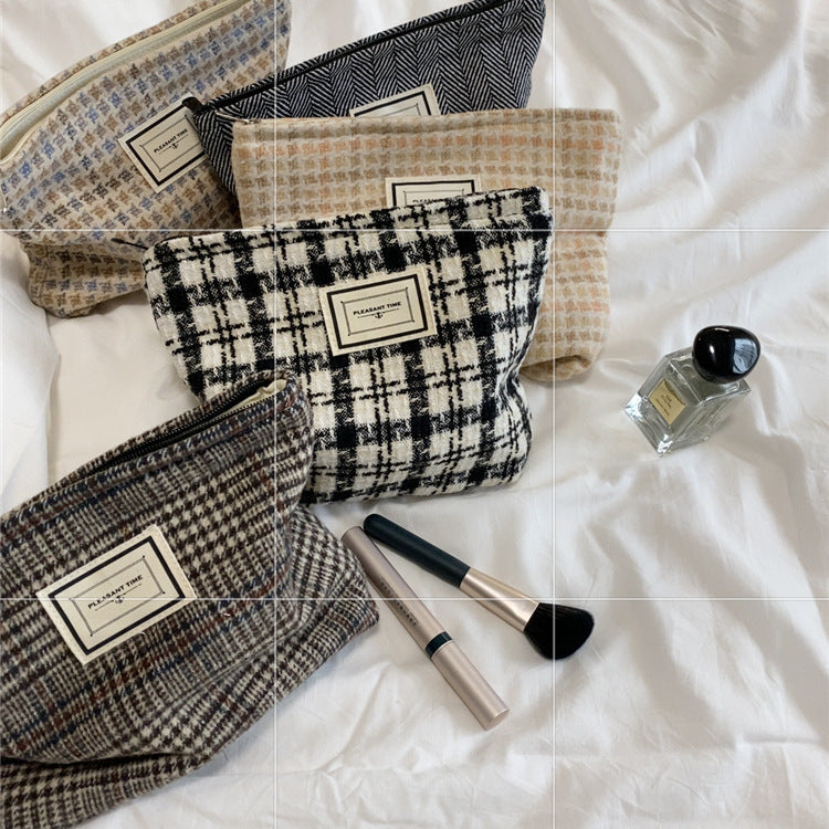 Plaid Color Block Large Capacity Make Up Bag