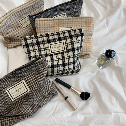 Plaid Color Block Large Capacity Make Up Bag