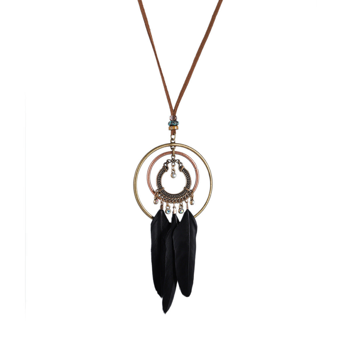 Indian Dreamcatcher Black Feather Tassel Necklace Fashion Jewelry