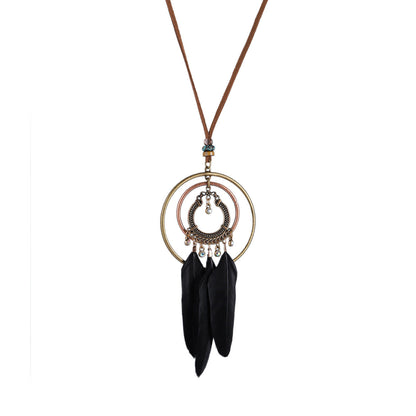Indian Dreamcatcher Black Feather Tassel Necklace Fashion Jewelry