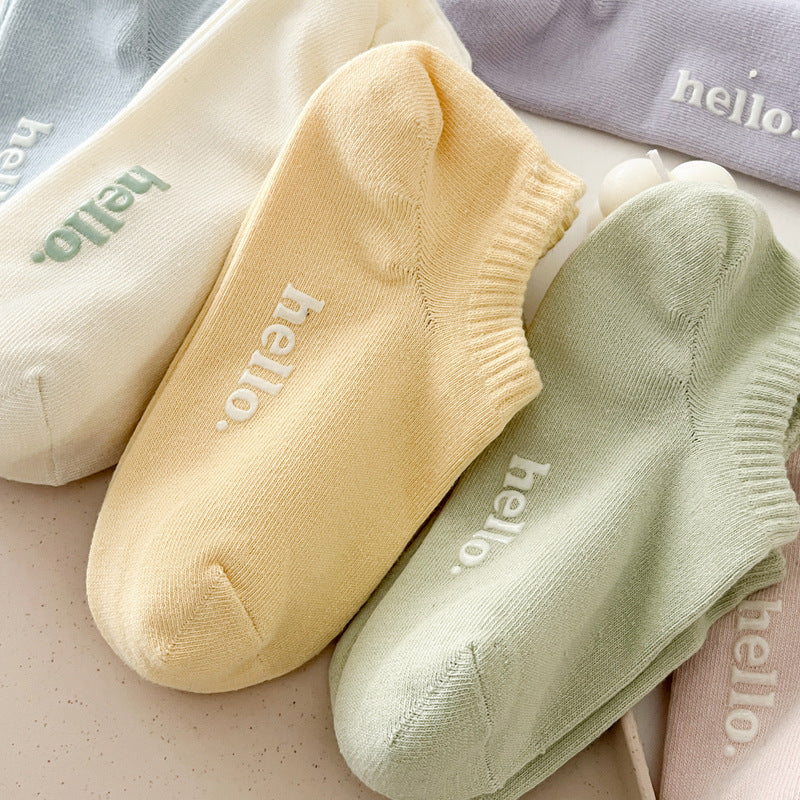 Candy Color Letter Simple Low Ankle Socks