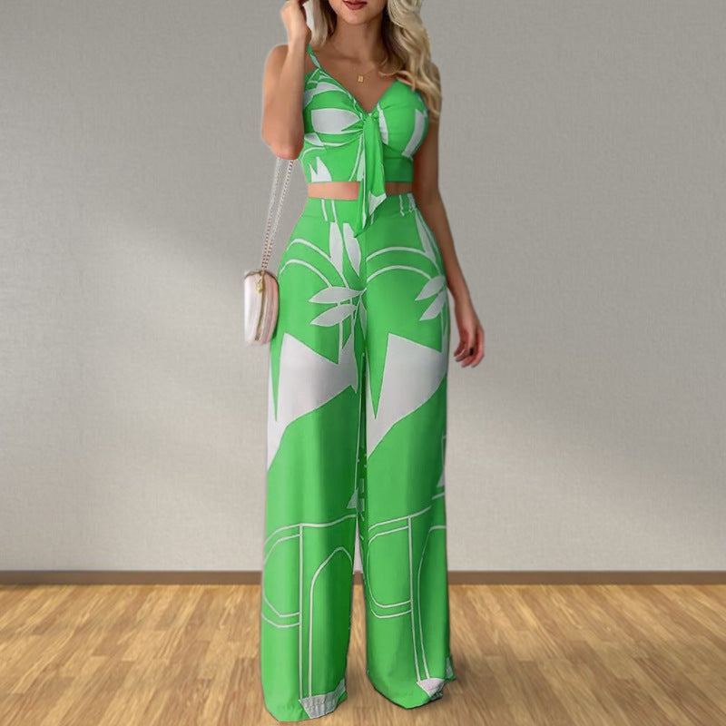 Trendy Two-Piece Set Sleeveless Floral Blouse and Trousers
