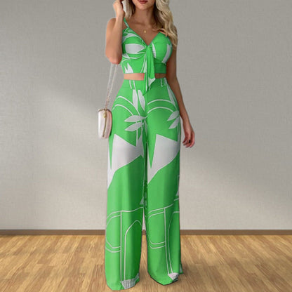 Trendy Two-Piece Set Sleeveless Floral Blouse and Trousers