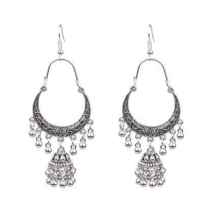 Bohemian Geometric Alloy Earrings with Bell Detail