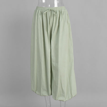 Simple Solid Color Elastic Waist Harem Pants