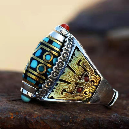 Tibetan Men'S And Women'S Pattern Six Word Truth Retro Finger Ring