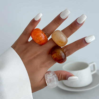 Colorful Resin Rings Geometric Design For Women