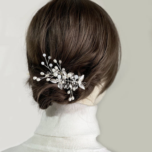 Crystal Floral Hairband with Pearls for Weddings