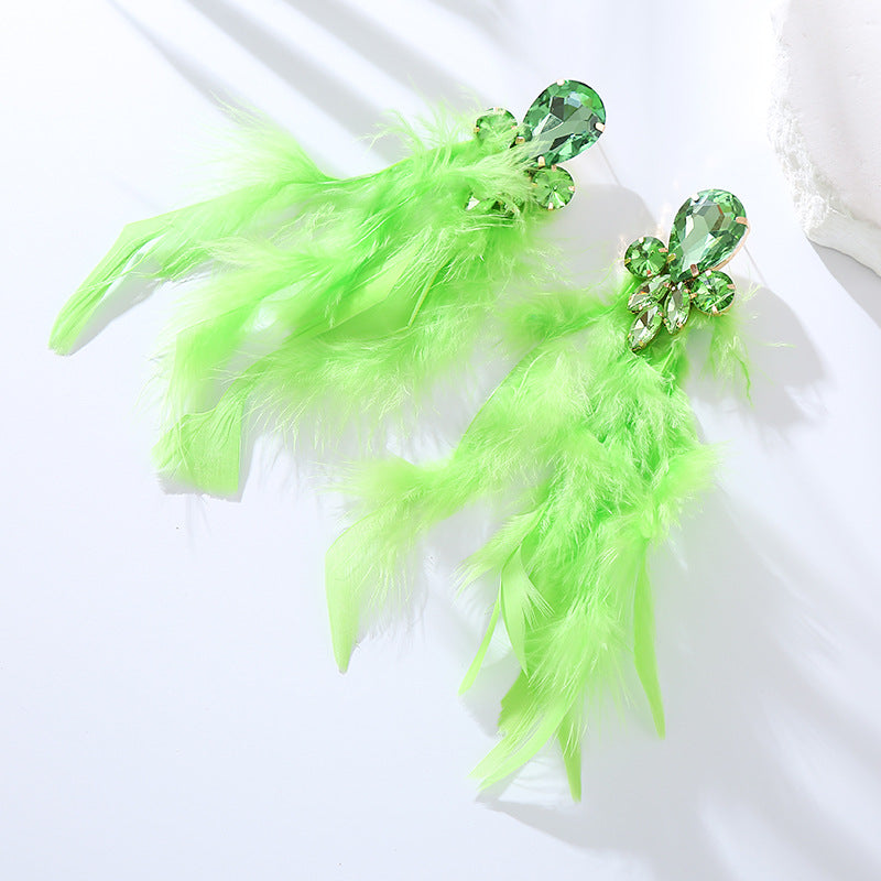 Feather Long Earrings with Rhinestones Stylish Geometry Design