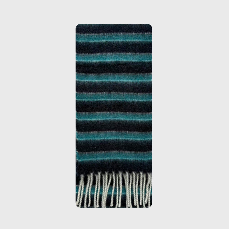 Colorful Striped Wool Blend Scarf With Fringe