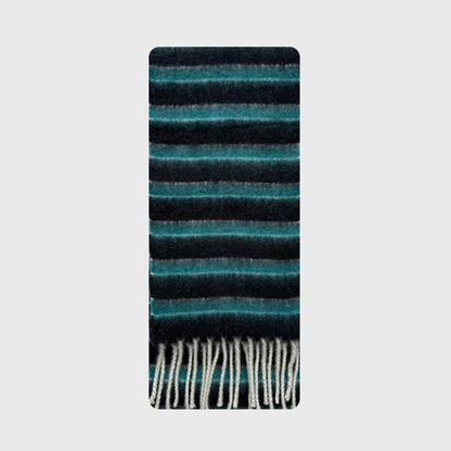 Colorful Striped Wool Blend Scarf With Fringe
