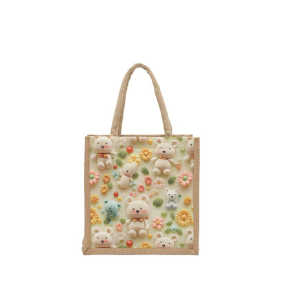 Stylish 3D Patterned Linen Tote Bag for Women