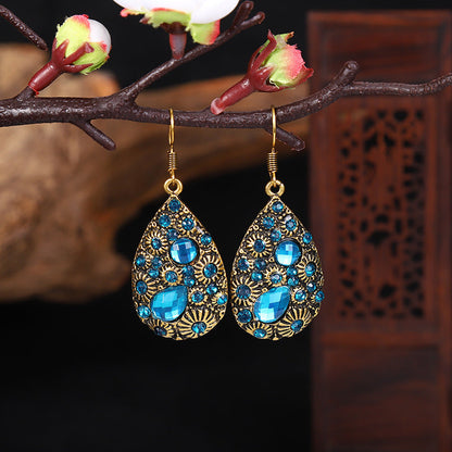 Creative Water Drop Gem Inlaid  Ancient National Style Earrings