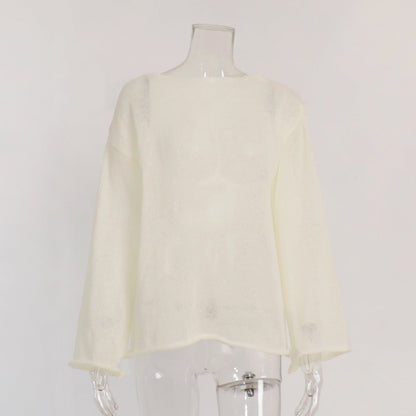 Hollow Knit T-Shirt with Bell Sleeves for Women