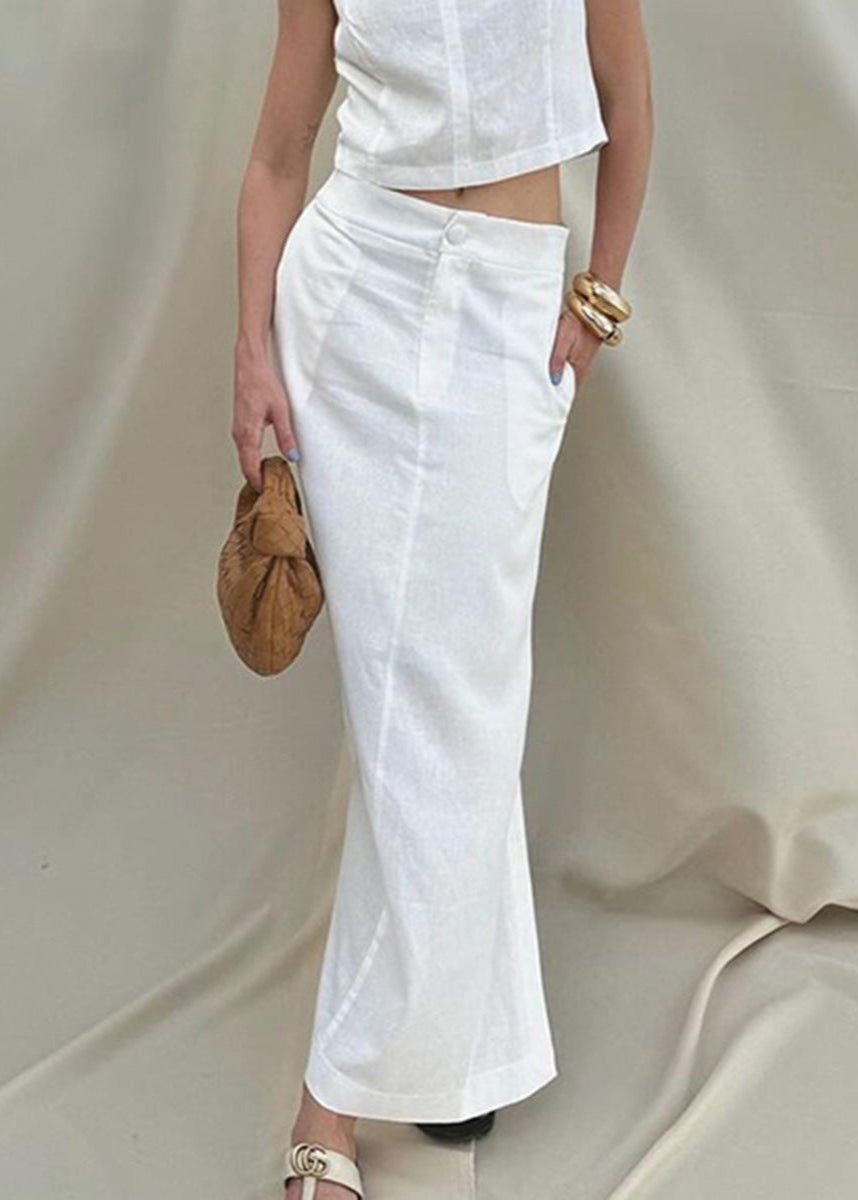 Linen Blend Sleeveless Top With Front Slit Maxi Skirt