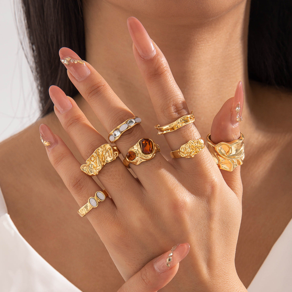 Geometric Statement Alloy Gemstone Ring Set