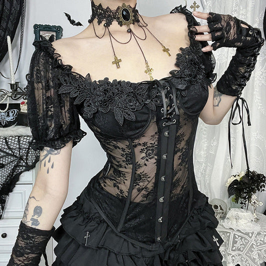 Dark Gothic Lace Corset Top Sexy Vintage Style